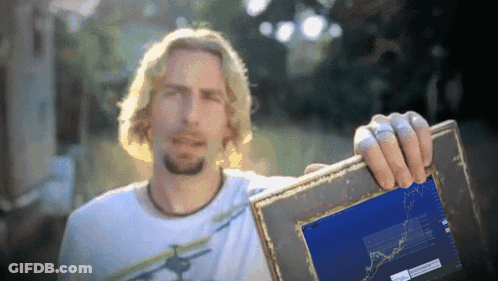 Man Holding Picture Frame With USD Graph GIF