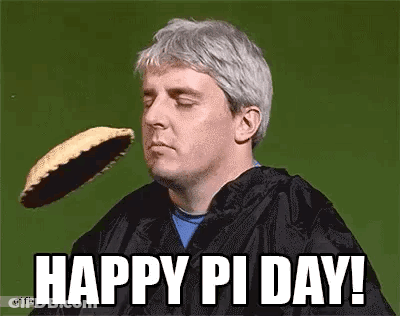 Man Holding Pie Saying Happy Pi Day GIF
