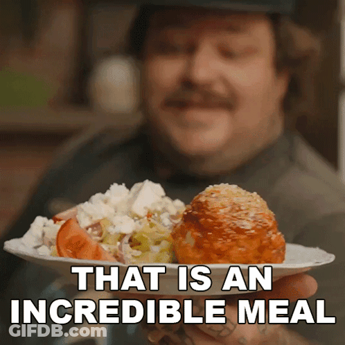 Man Holding Plate Of Food That Is An Incredible Meal GIF