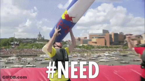 Man Holding Red Bull Bottle On Head #Need GIF