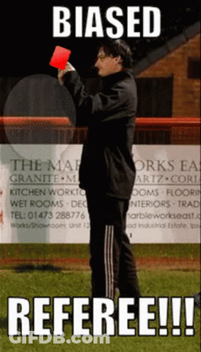 Man Holding Red Card Saying Biased Referee GIF