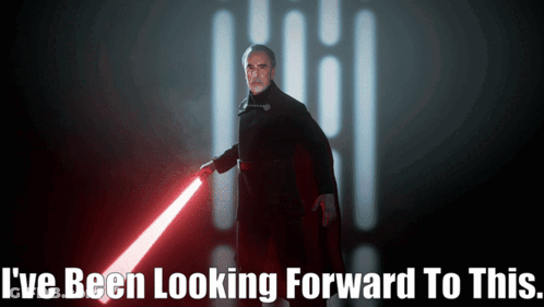 Man Holding Red Lightsaber Saying I've Been Looking Forward To This GIF
