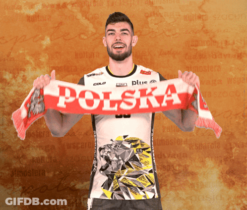 Man Holding Scarf Saying Polska GIF