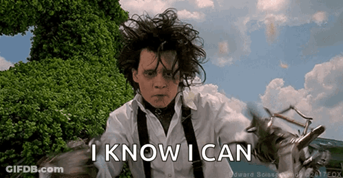 Man Holding Scissors And Saying I Know I Can GIF