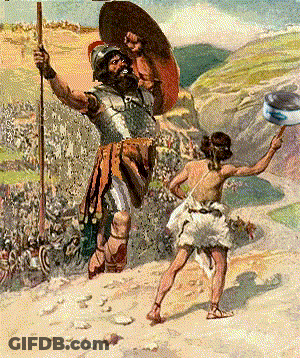 Man Holding Shield And Woman Holding Bowl GIF