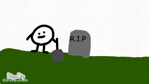 Man Holding Shovel Next To R.I.P. Grave GIF