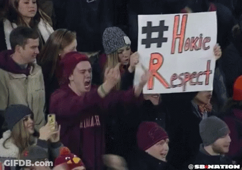 Man Holding Sign Saying #Hokie Respect GIF