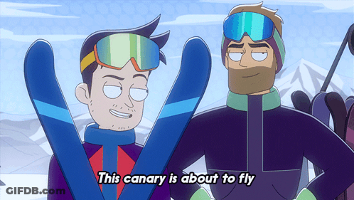 Man Holding Skis About To Fly GIF