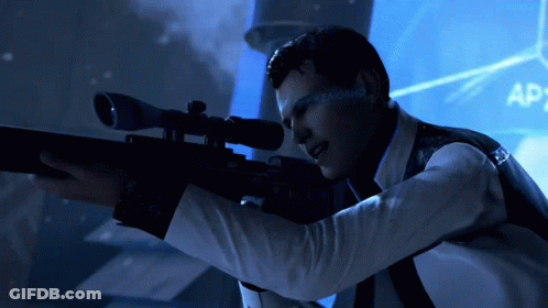 Man Holding Sniper Rifle With Xenophobia On Face GIF