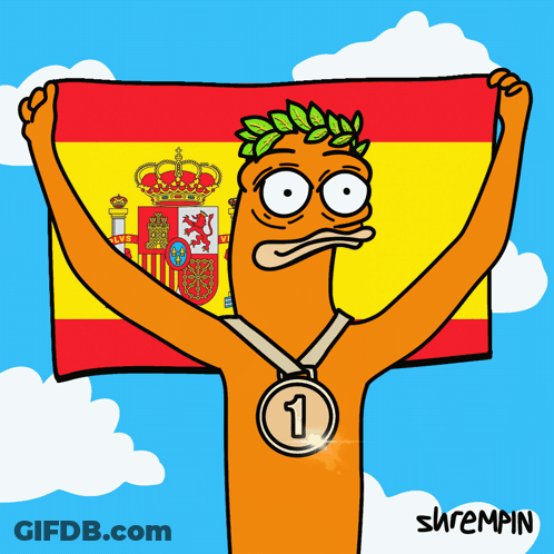 Man Holding Spanish Flag And Medal Number 1 GIF
