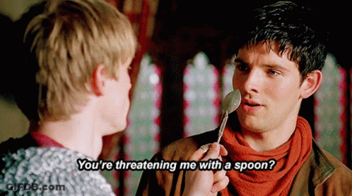 Man Holding Spoon In Mouth Saying You're Threatening Me With A Spoon GIF