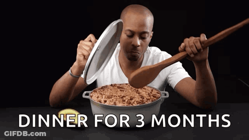 Man Holding Spoon Over Pot Dinner For 3 Months GIF