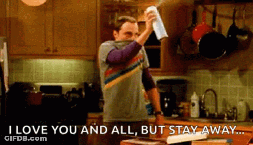 Man Holding Spray Bottle Saying Stay Away GIF