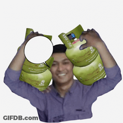 Man Holding Stack Of Green Gas Cylinders Saying Gas Keunlah GIF