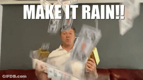 Man Holding Stack Of Money Saying Make It Rain GIF