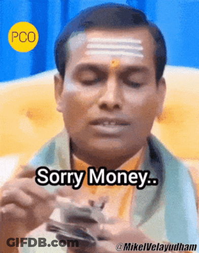 Man Holding Stack Of Money Saying Sorry Money GIF