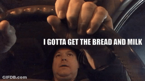 Man Holding Steering Wheel Saying I Gotta Get The Bread And Milk GIF