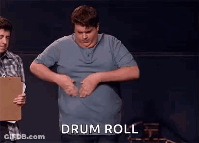 Man Holding Stomach, Clipboard Man Saying Drum Roll GIF