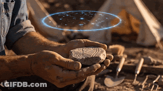 Man Holding Stone With Blue Circle GIF