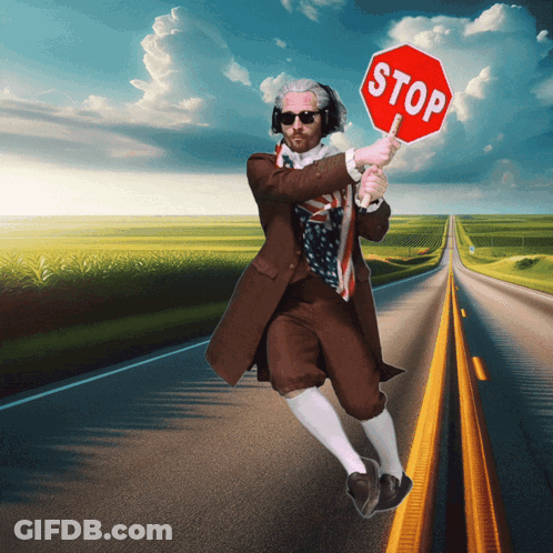 Man Holding Stop Sign GIF