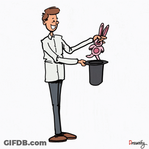 Man Holding Stuffed Rabbit In Top Hat By Drawsky GIF