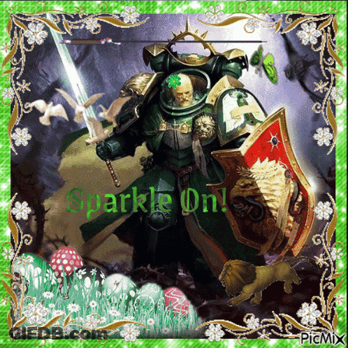 Man Holding Sword And Shield Saying Sparkle GIF