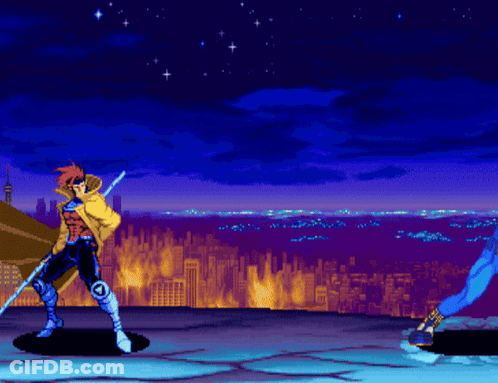 Man Holding Sword In Burning City GIF
