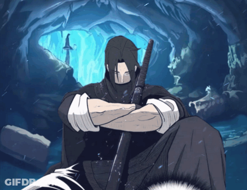 Man Holding Sword In Dark Cave GIF