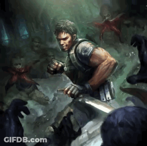 Man Holding Sword In Front Of Zombies GIF