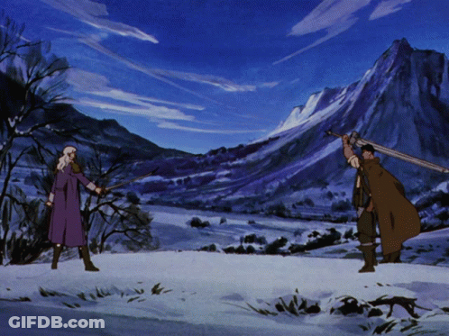 Man Holding Sword In Snow GIF