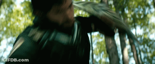 Man Holding Sword In Woods GIF