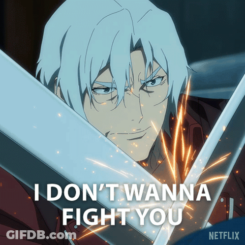 Man Holding Sword Saying I Don't Wanna Fight You GIF