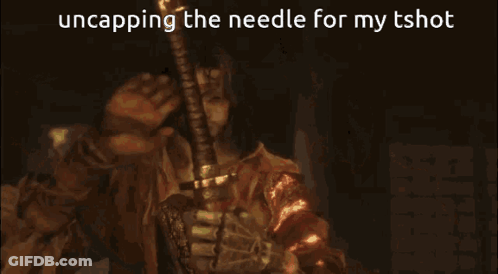 Man Holding Sword Uncapping The Needle For My Tshot GIF