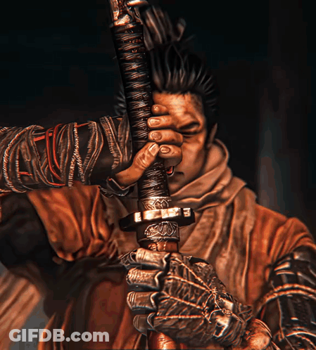 Man Holding Sword With Letter E GIF
