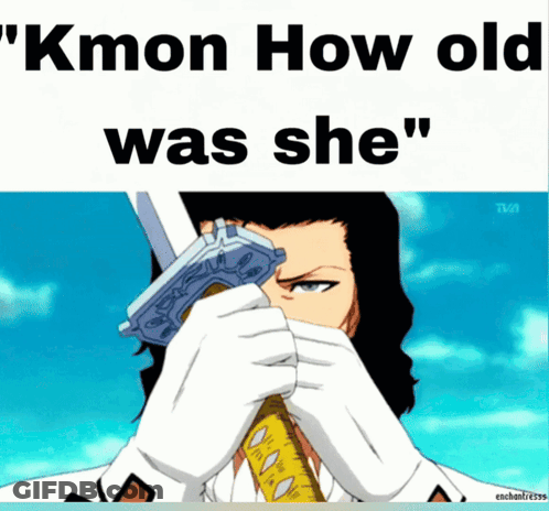 Man Holding Sword With Words How Old Was She GIF