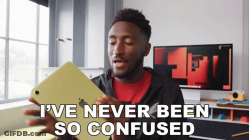 Man Holding Tablet Saying I've Never Been So Confused GIF