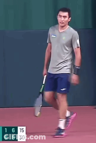 Man Holding Tennis Racquet Court Score 16-15-6-5-30 GIF