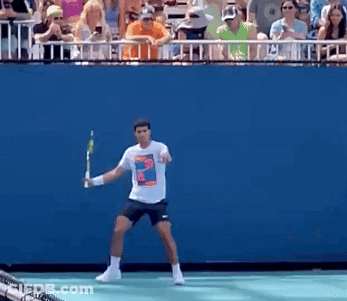 Man Holding Tennis Racquet In Front Of Crowd GIF