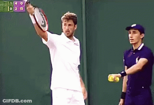 Man Holding Tennis Racquet In Front Of Scoreboard 140 GIF