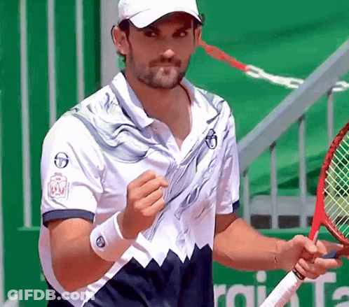Man Holding Tennis Racquet Near Allianz Sign GIF