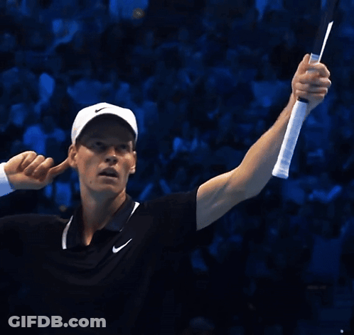 Man Holding Tennis Racquet On Court, Emirates Sign GIF