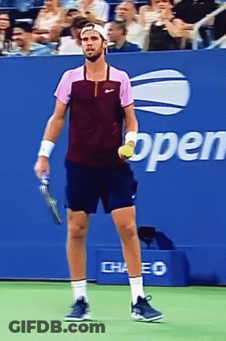 Man Holding Tennis Racquet On Court Open GIF