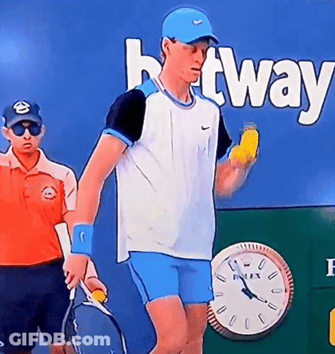 Man Holding Tennis Racquet Tway Sign GIF