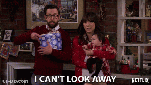 Man Holding Toilet Paper And Woman Holding Baby Say I Can't Look Away GIF