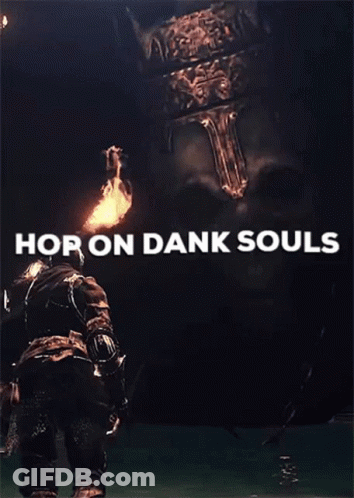 Man Holding Torch Before Large Skull Hop On Dank Souls GIF
