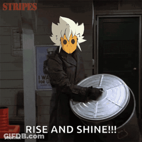 Man Holding Trash Can Saying Rise And Shine GIF