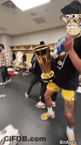 Man Holding Trophy Locker Room Monkey Bit Apes GIF
