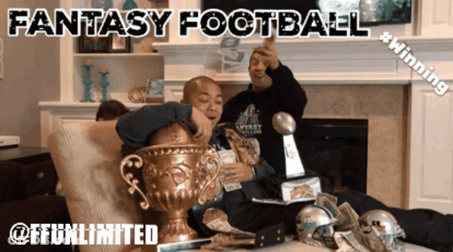 Man Holding Trophy Saying Fantasy Football GIF