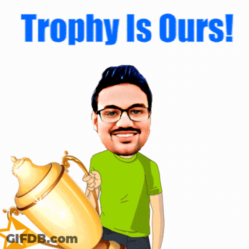 Man Holding Trophy Saying Trophy Is Ours GIF