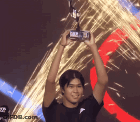 Man Holding Trophy With Number 75 GIF